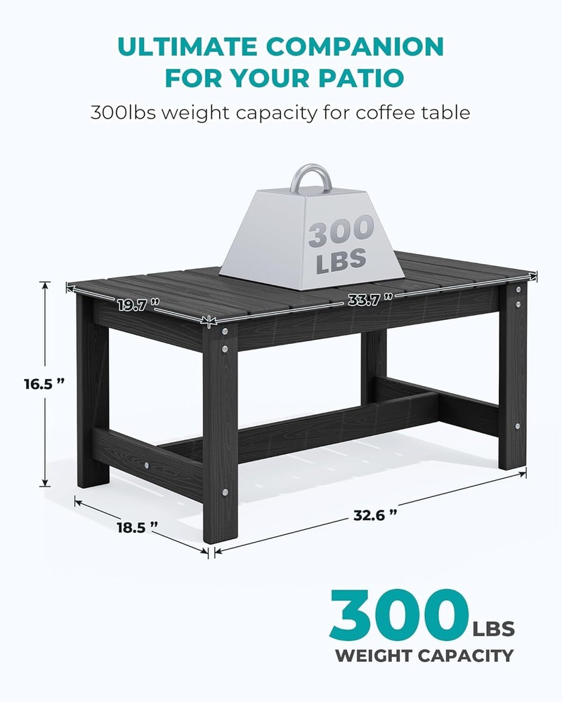 Outdoor Coffee Table, HDPE Patio Coffee Table for Outside, Rectangle, Black
