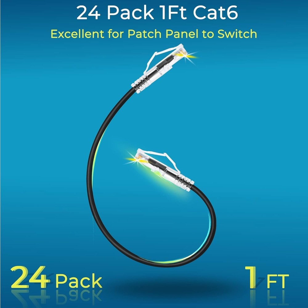 Snagless Cat6a Patch Cables 1ft 24-Pack