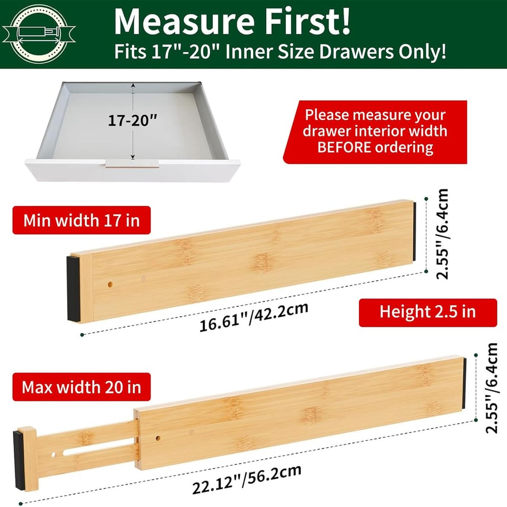 4 Pack Drawer Dividers 2.6" High,Adjustable Spring Loaded Clothes Drawer Orga...