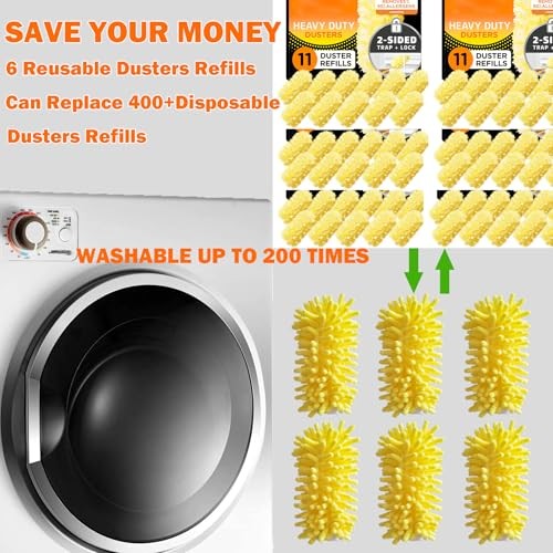 Duster Refill for Swiffer Duster, Reusable Duster 6 dusters + 1 Handle Yellow