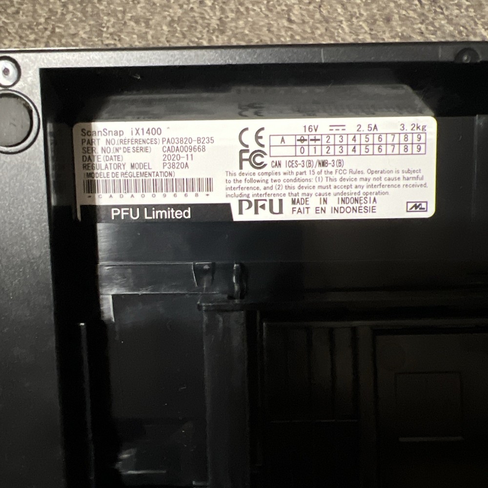 Fujitsu ScanSnap iX1400 Document Scanner USB High Speed Duplex Tested Working