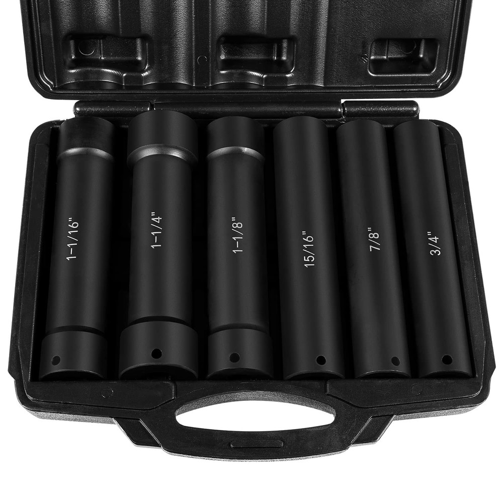 1/2 Inch Drive Extended Length Impact Socket Set - 6 Piece Extra Deep Impact ...