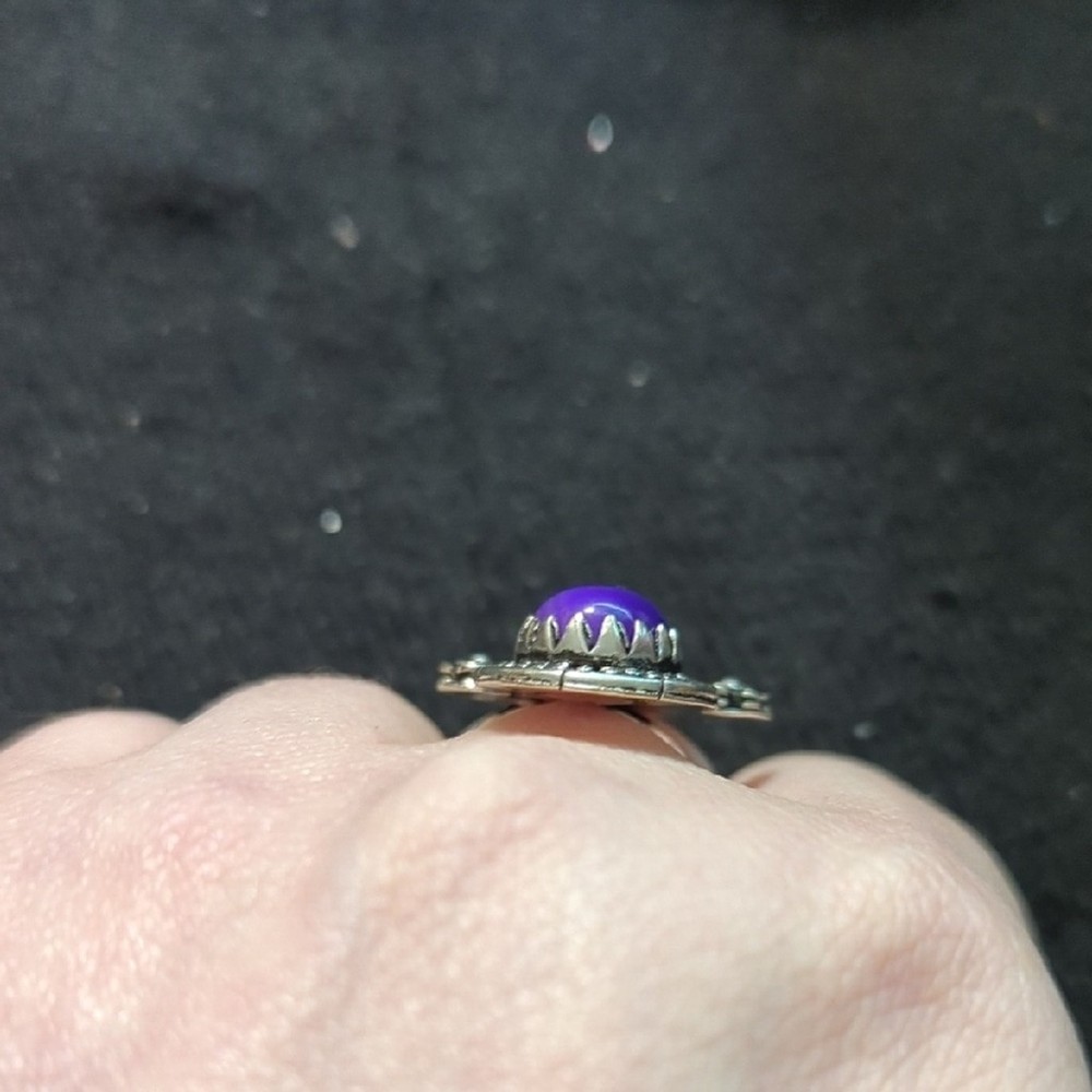 Silver Plated Purple Banded Agate Gemstone Two Stone Statement Ring - size 7-9