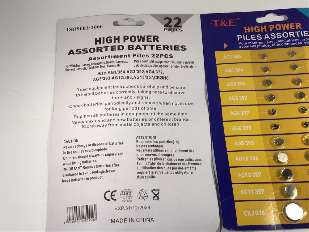 Battery VALUE Pack Assorted 44 Batteries 2 Cards Free Shipping