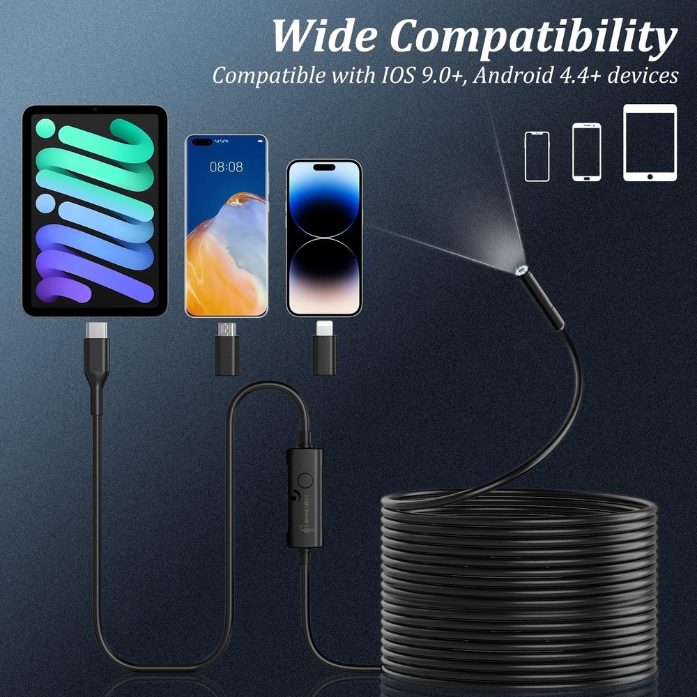 Endoscope Camera with Light, 1920P HD Borescope with 8 Adjustable LED Lights,...