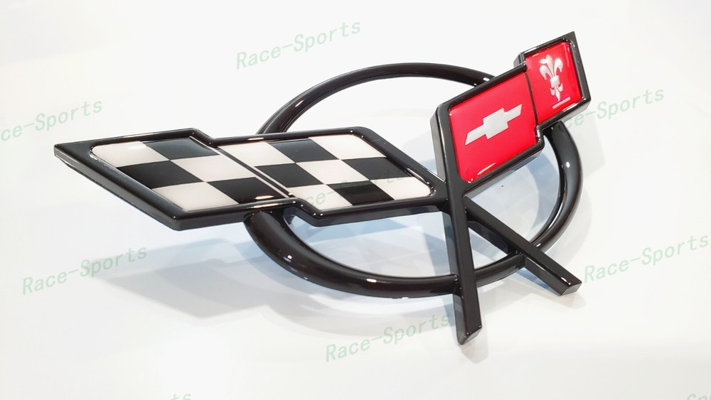 1PC Black Front Bumper Cross Flags Emblem Badge Fit For 1997-2004 C5