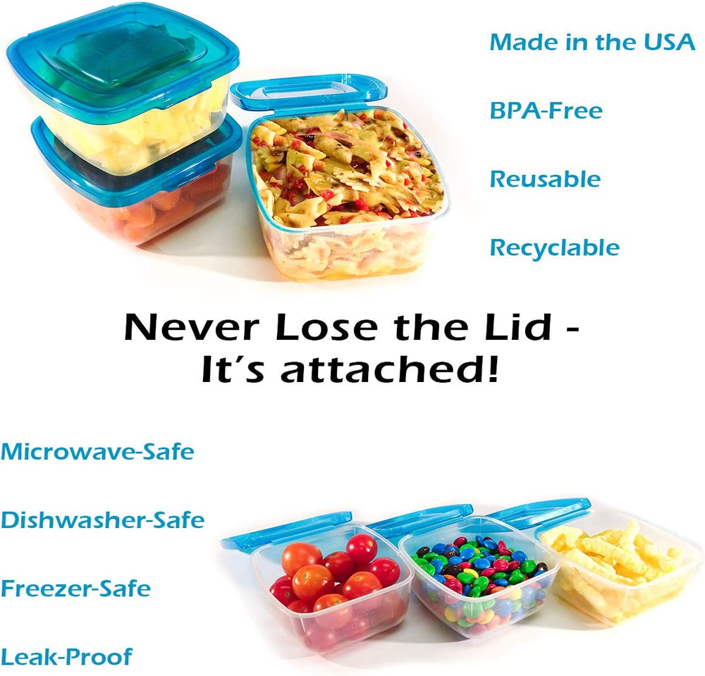Mr. Lid Premium Attached Storage Containers | Permanently Attached Plastic Lid,