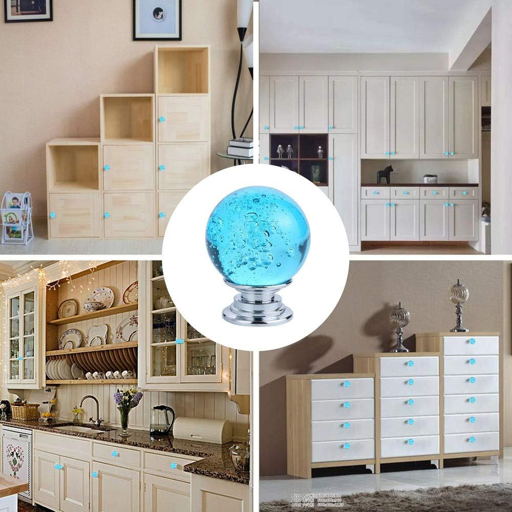 IEIK10 PCS Crystal Cabinet Knobs Azure Blue Round Glass Bubbles Knobs Smooth ...