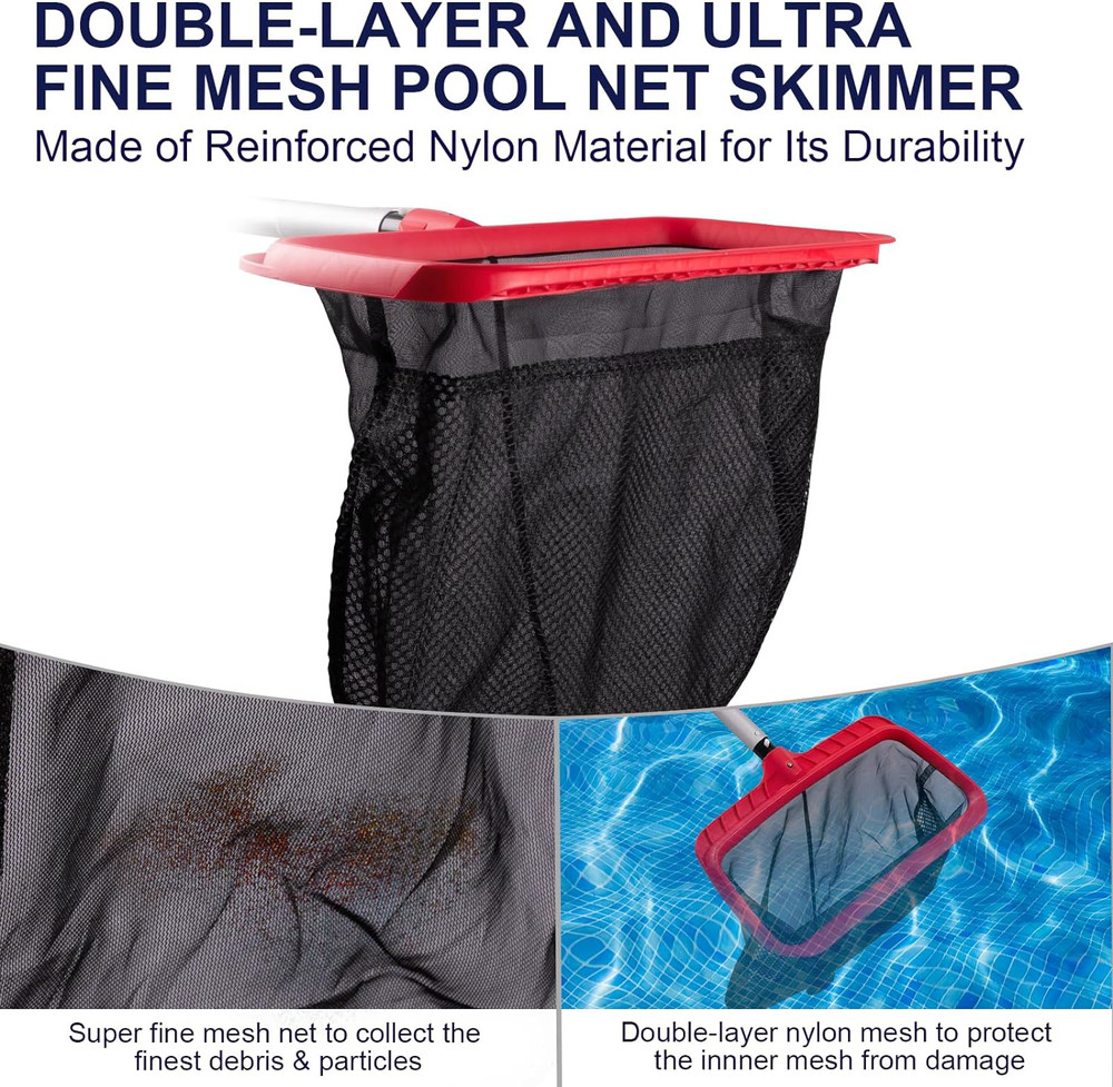 Pool Skimmer Net, Upgraded Pool Net Skimmer with Double-Layer Netting Bag, Pool
