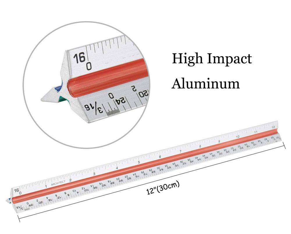 3 Pack Architectural Scale Ruler, 12" Triangular Architect Scale Aluminum Col...