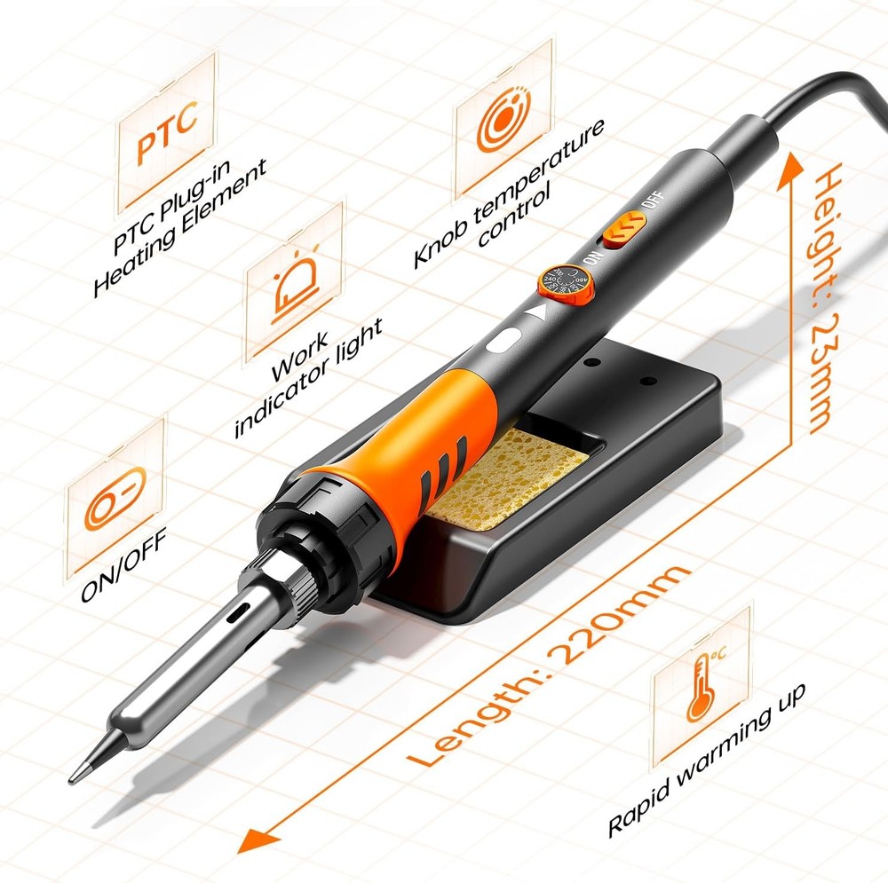 60W Adjustable Temperature Soldering Iron Kit with 5 Tips & Solder Wire