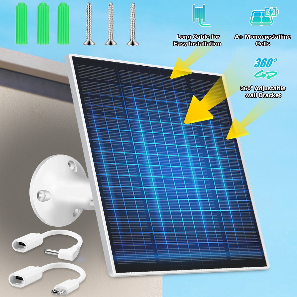 Solar Panel for Security Camera, 2 Pack 5W Solar Charger with Micro USB & USB-C