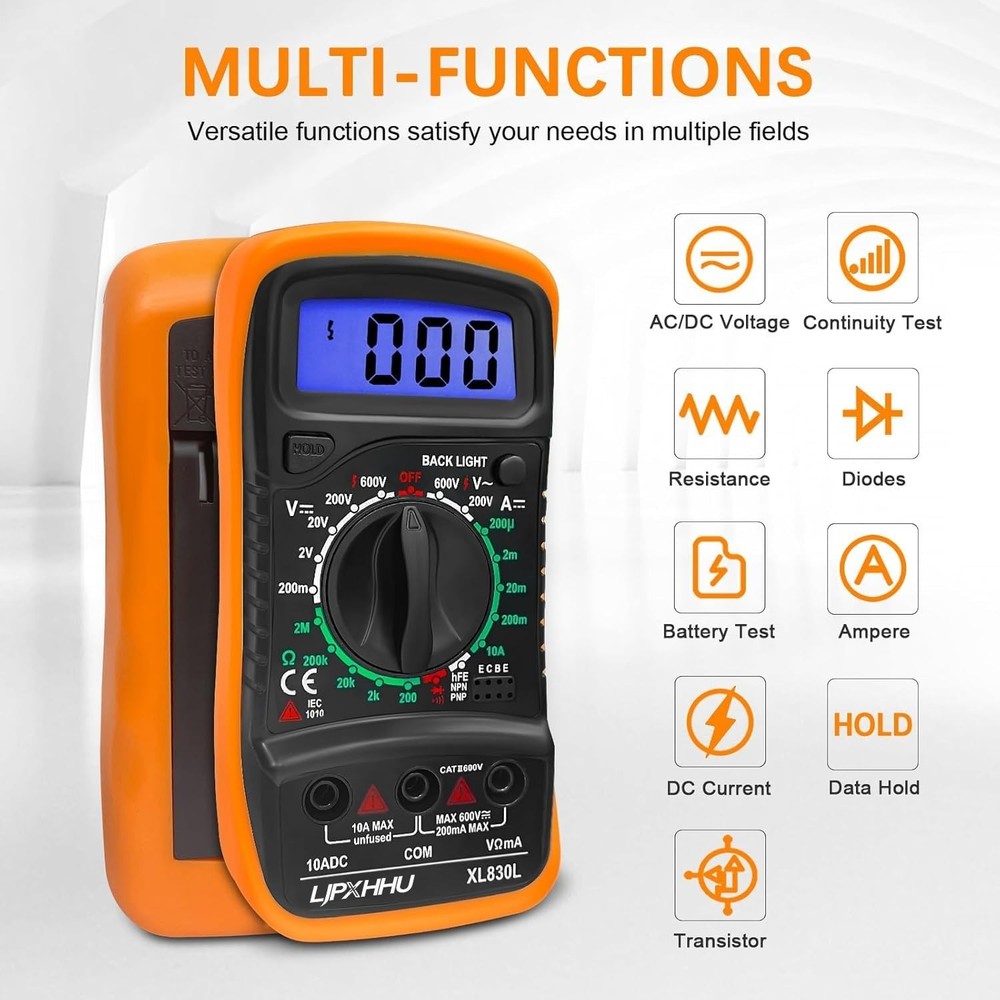 Compact Digital Multimeter with Backlit LCD Display - 2000 Counts for Accurat...