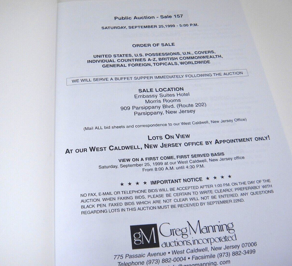 Greg Manning Stamp Auction Catalog 1999 U.S. Possessions UN Covers Topicals