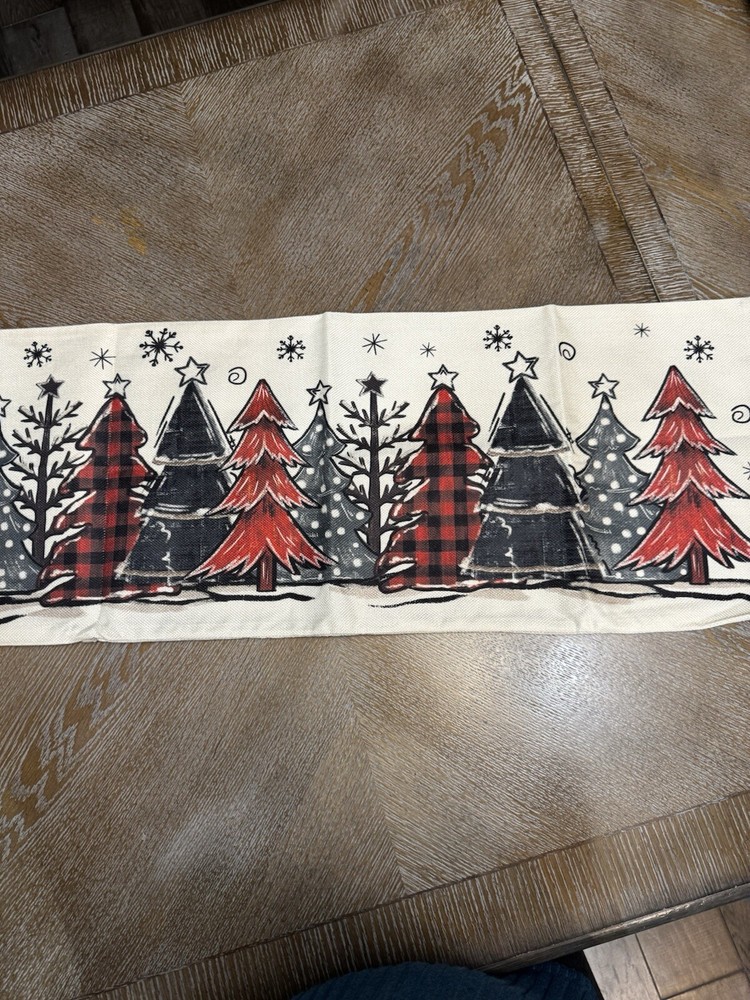 Christmas Tree Scene Pillowcase/Table Runner Width 13” Length 34.5”