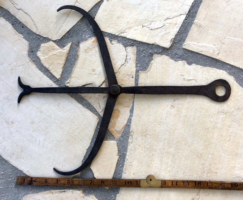 Primitive, Hand Forged Iron, Double Calipers — Blacksmith's Wheelwright Tool