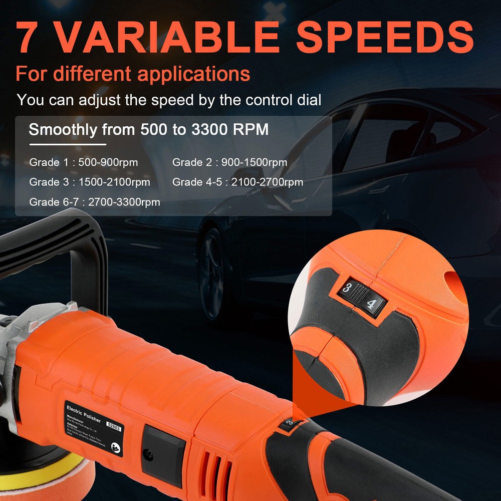 Car Polisher Buffer 1580W Auto Polishing Machine 7-Speed W/ Tool Buffing Pad Set