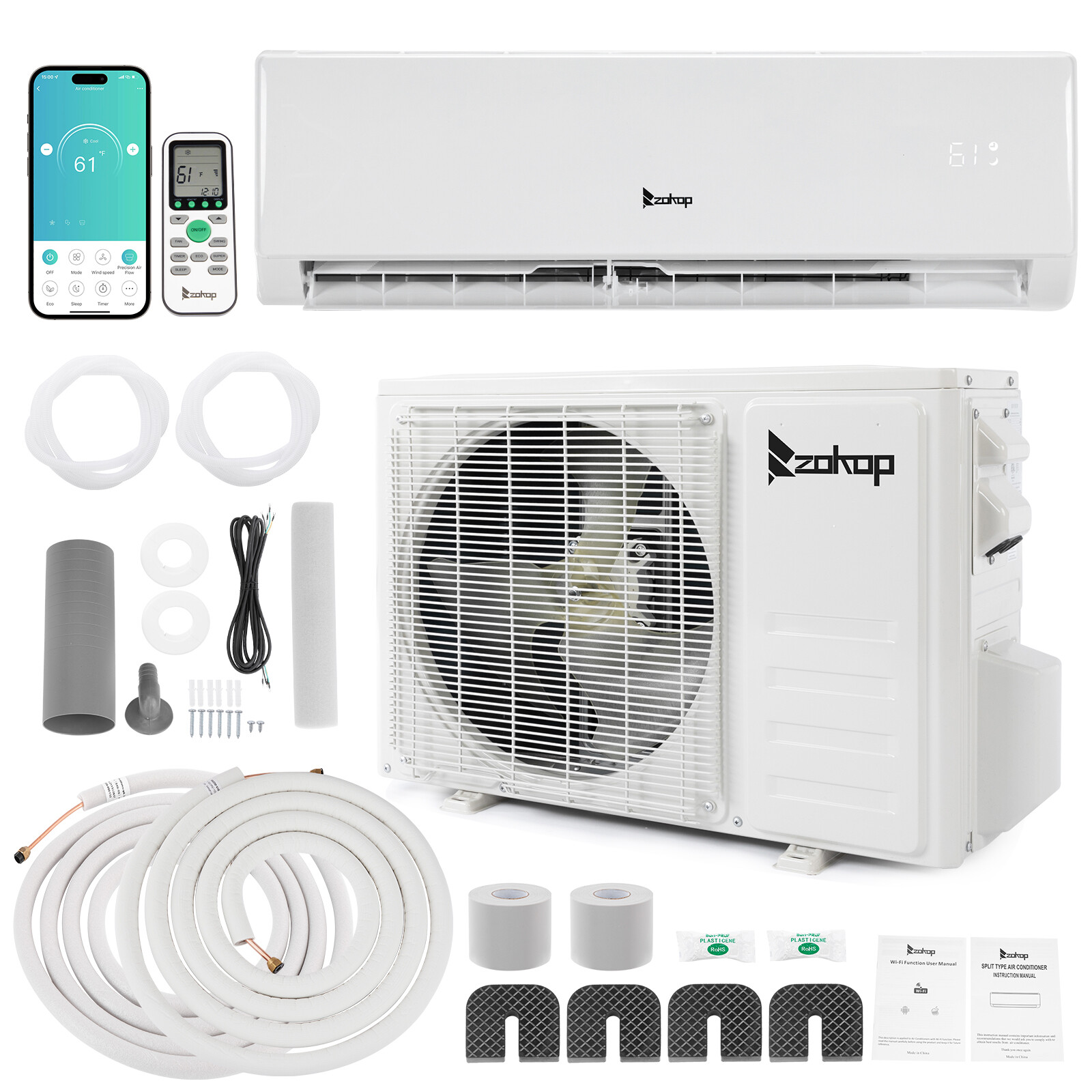 11,000 BTU Ductless Mini Split Air Conditioner, Heat Pump With/AC Unit KIT, Wifi
