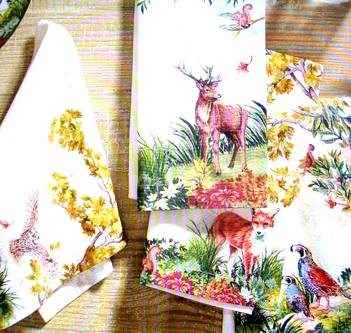 POTTERY BARN FANTASTICAL FOREST NAPKINS SET OF FOUR COTTON & LINEN NEW WITH TAGS