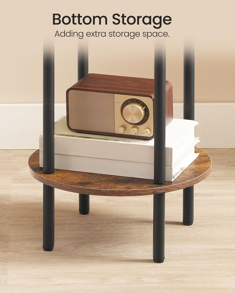 Round Side Table and End Table with Charging Station Bundle, Small Round Nigh...