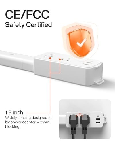 Adjustable Electrical Outlet Extender 8"-56", 4-Way Flat Plug, 2AC & 3USB Ports