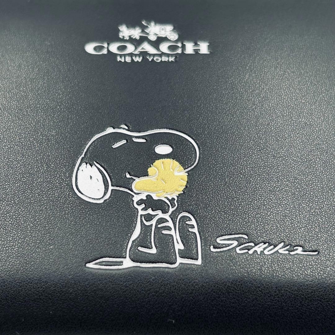 COACH x PEANUTS Long Wallet Snoopy Woodstock Leather Zip Black New F/S