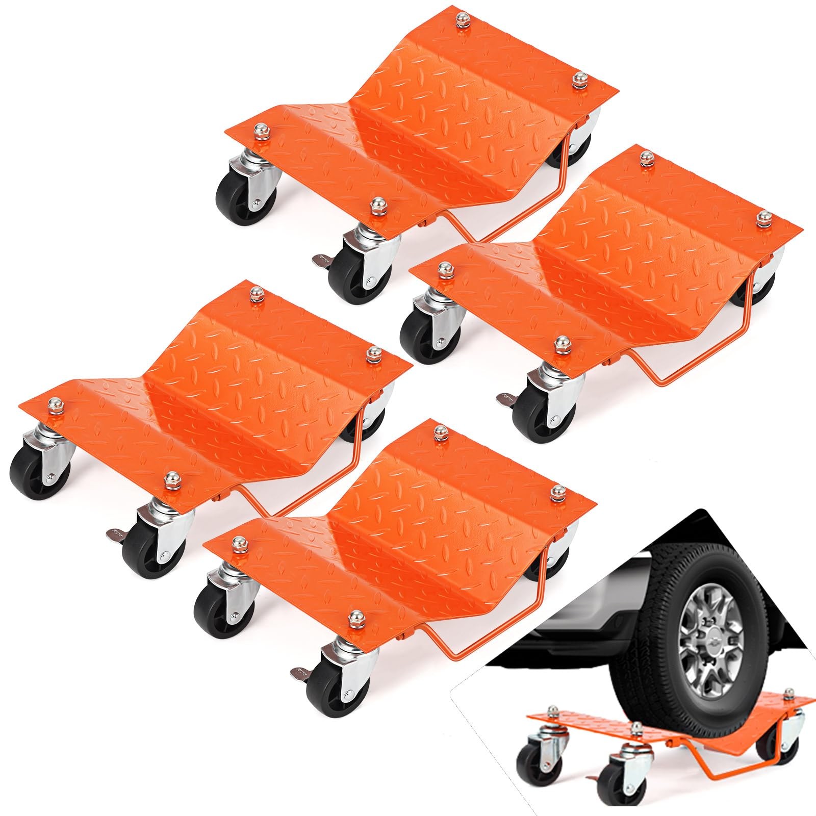 Set of 4 6000LBS Car Dolly Wheel Tire Dolly Heavy Duty Skate Auto Repair Dolly