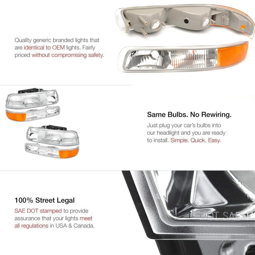 Factory Style Headlights Tail Lights Assembly Combo Compatible with 1999 2000...