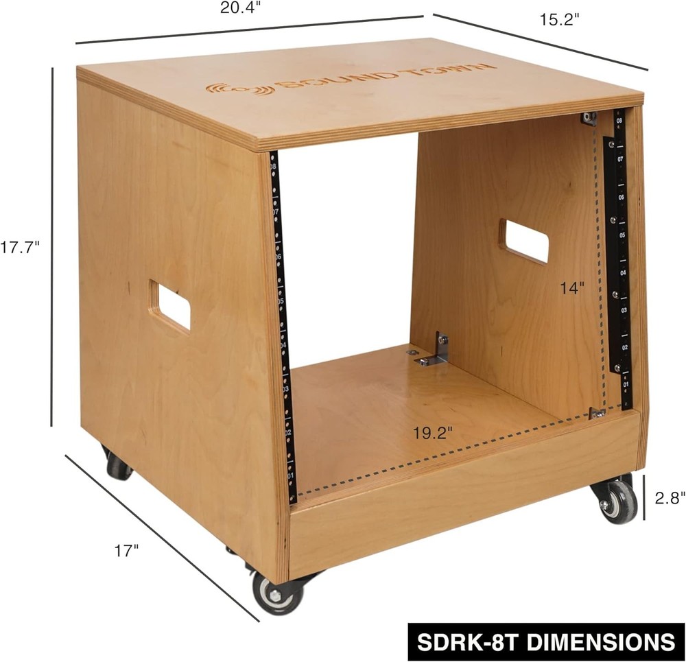 Slanted 8U Studio Rack Solid Birch Plywood Golden