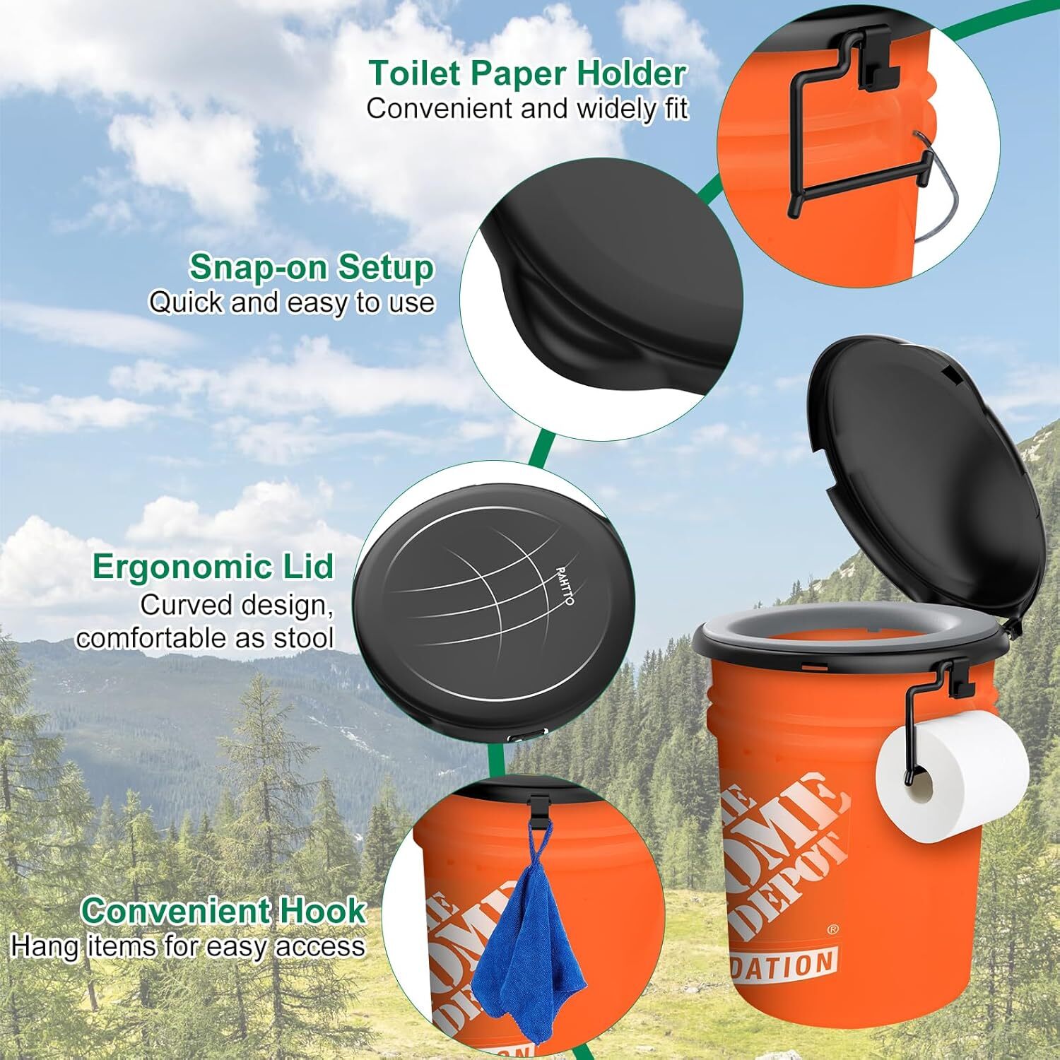 5 Gal Bucket Toilet Seat with Cushion, Storage Bags and Disposable Toilet Bags