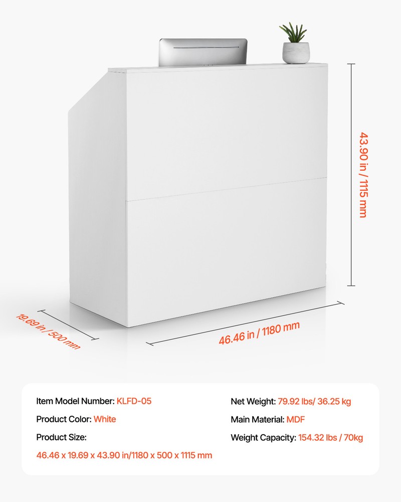 Uimoso Reception Desk Rectangular Front Counter Table 46.46in White Office Table