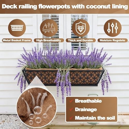 24 Inch Window Box Planters Outdoor,Deck Railing Planter Boxes with Coco