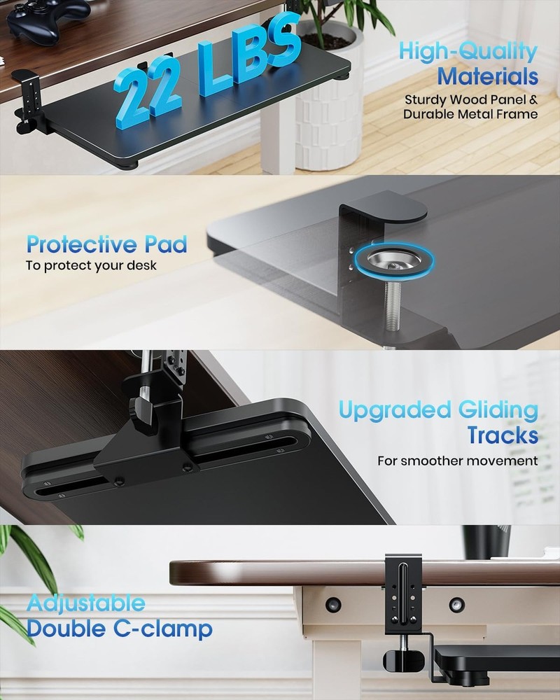 Large Keyboard Tray Under Desk, Pull Out Keyboard & Mouse Tray with Adjustabl...