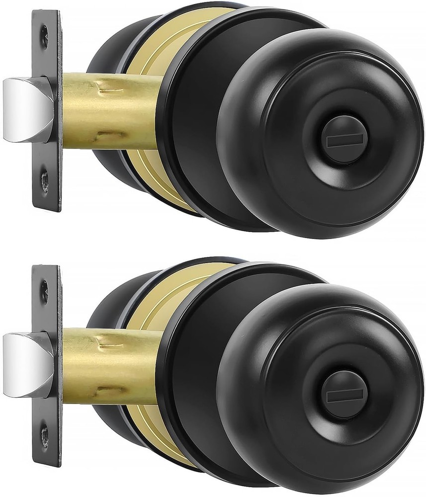 Privacy Door Knobs, 2 Pack Matte Black Door Knobs with Lock, Bed and Bath Door
