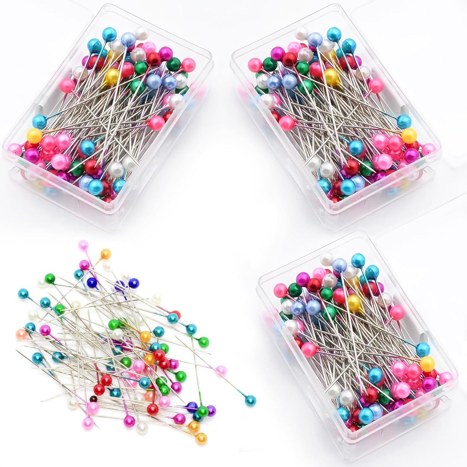 300PCS Sewing Pins for Fabric, Straight Pins with Glass Ball Heads, Corsage Pins