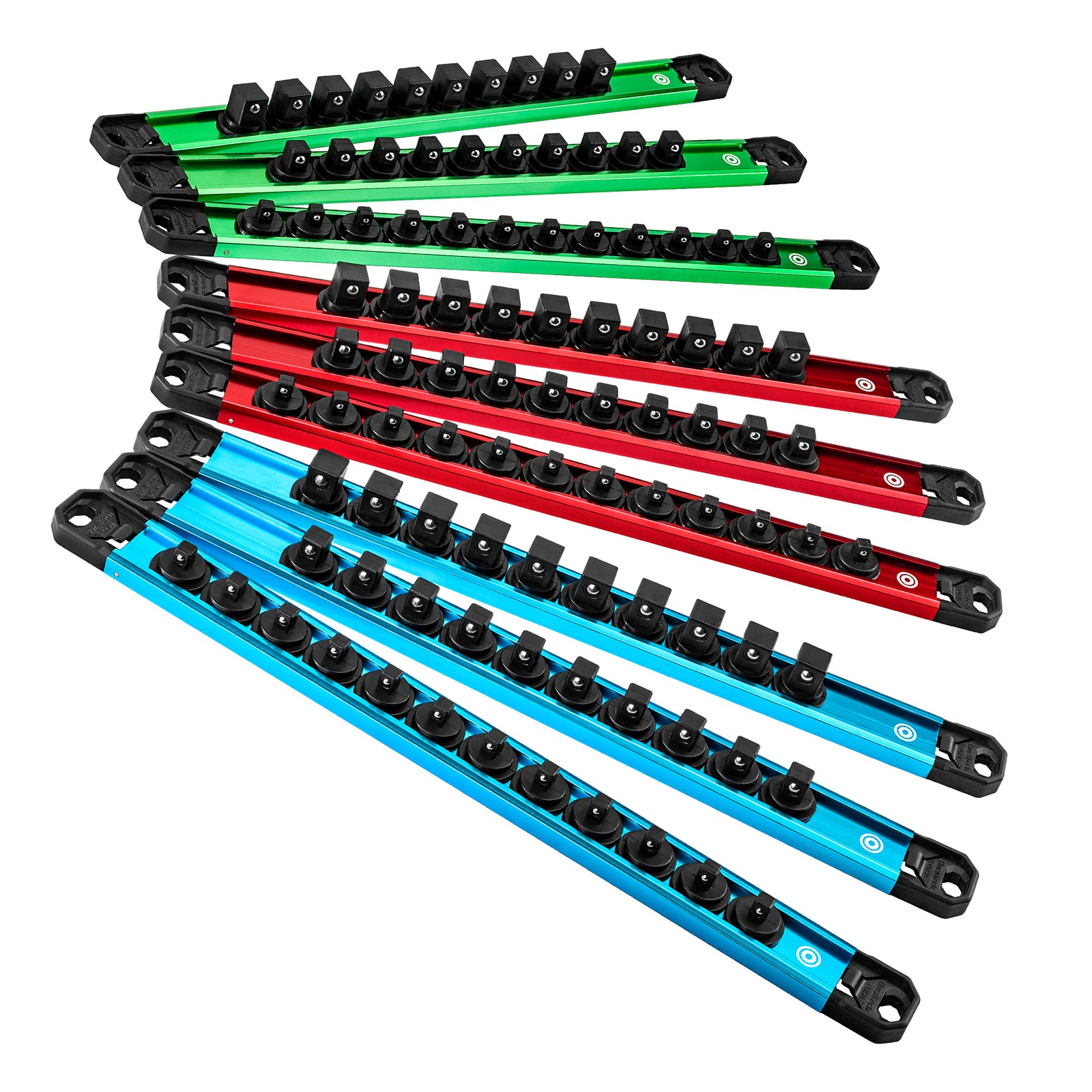 DURATECH 9PCS Magnetic 1/4”, 3/8”, 1/2” Aluminum Alloy Socket Rail with 96 Clips