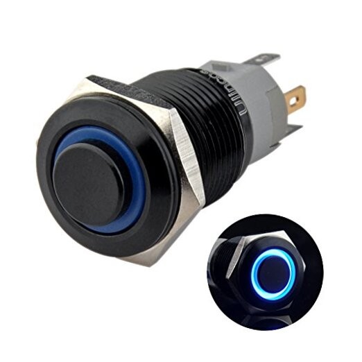 Latching Pushbutton Switch U16F2 1NO1NC SPDT ON/Off Black Metal Shell Blue