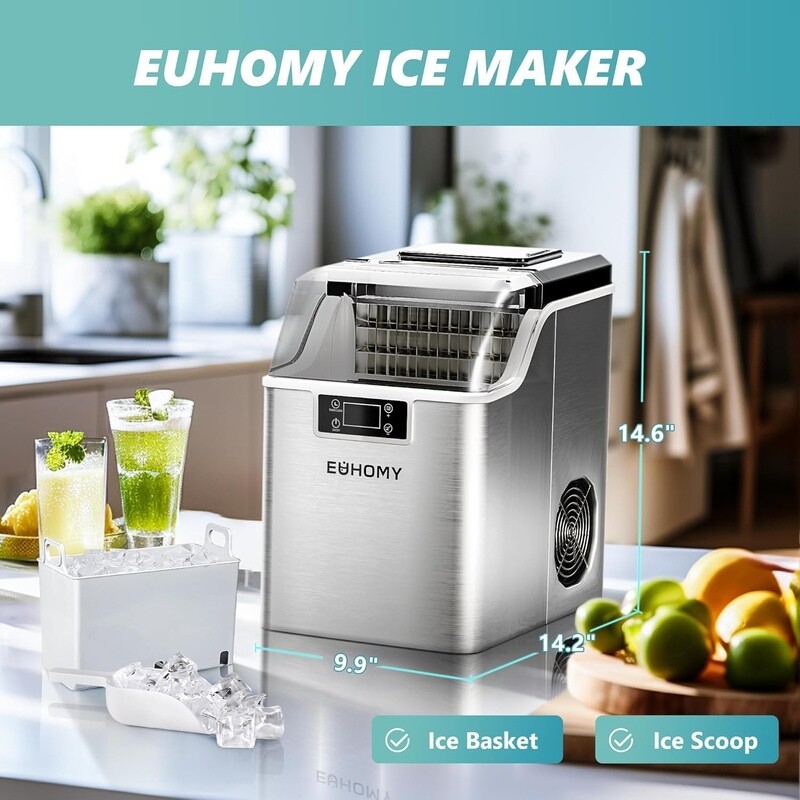 Countertop Ice Maker 24 Clear Cube Timer LCD Display Portable Quiet Home Kitchen