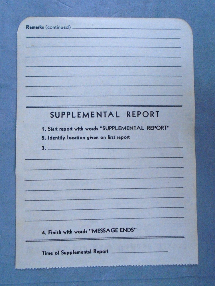 WWII Warden's Air Raid Damage Report form