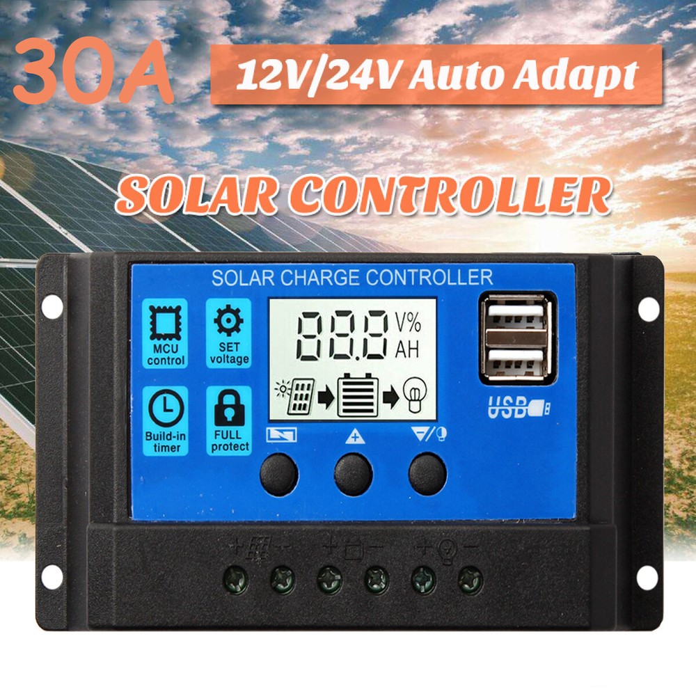 Solar Panel Charge Controller Regulator 12V/24V Auto 30A Battery Regulator LCD