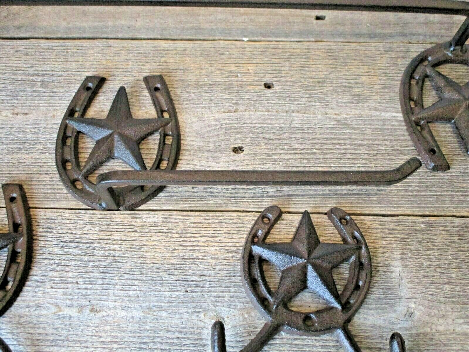 4 PIECE STAR HORSESHOE BATHROOM SET OF 4 RUSTIC WESTERN DECOR HOLDER HOOK TOWEL