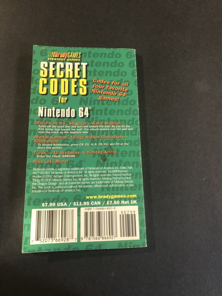 secret codes for Nintendo 64 strategy guide