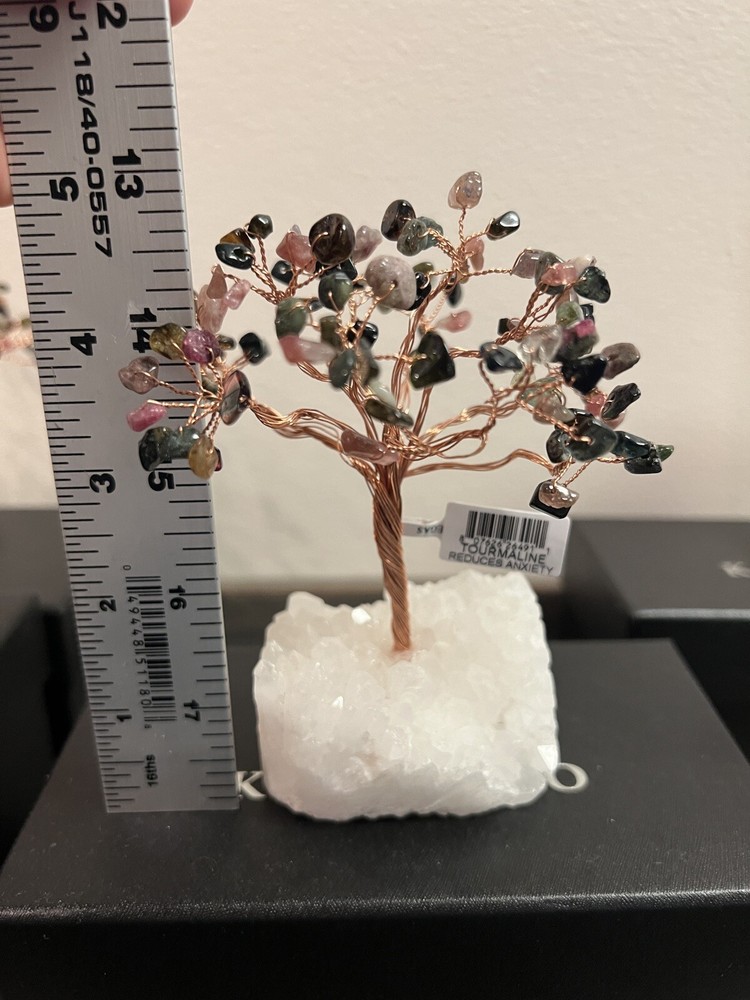 Mixed Tourmaline Gem Stone Tree W/Quartz Base and copper wire