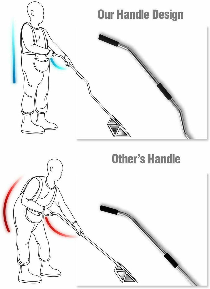 Sand Flea Rake , 52-inch Curved Handle ,16-inch Sharp Teeth Basket