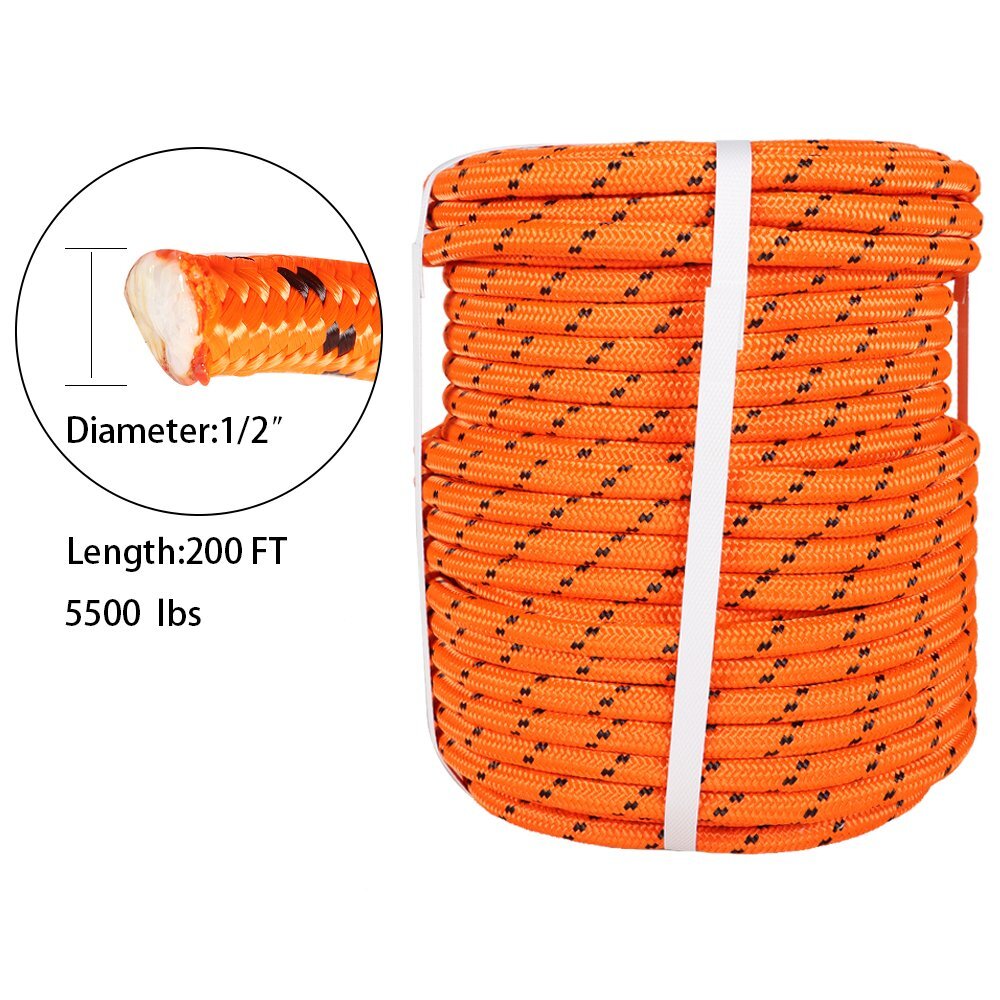 1/2"x200' Double Braid Polyester Bull Tree Camping Tree Rope Line Nylon Core US