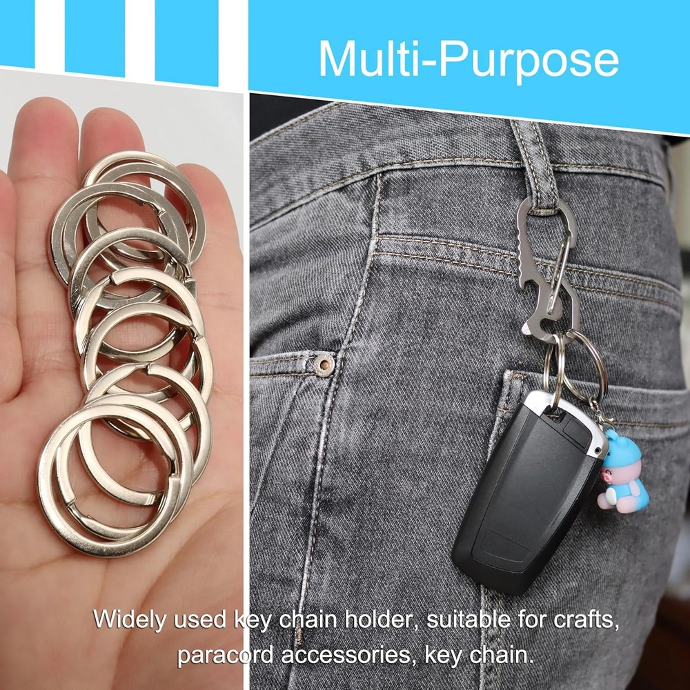 Key Rings - 1.25" (32mm) 50Pcs Flat Split Keychain Bulk Heavy Large, Silver