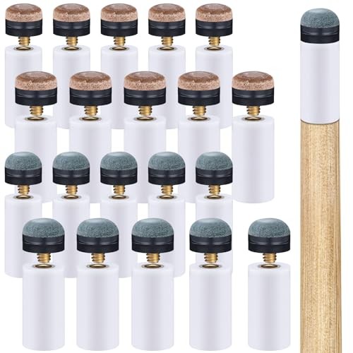 20 Sets Billiard Cues Tips Replacement with White Pool Cue Stick Ferrules