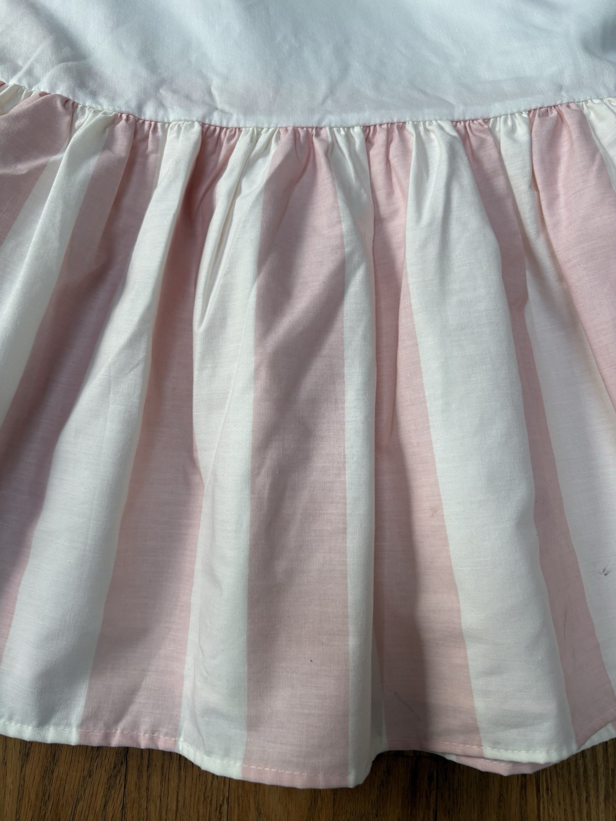 VTG LAURA ASHLEY COTTAGE ROSE PINK AWNING STRIPE TWIN BEDSKIRT SHABBY CHIC 13”