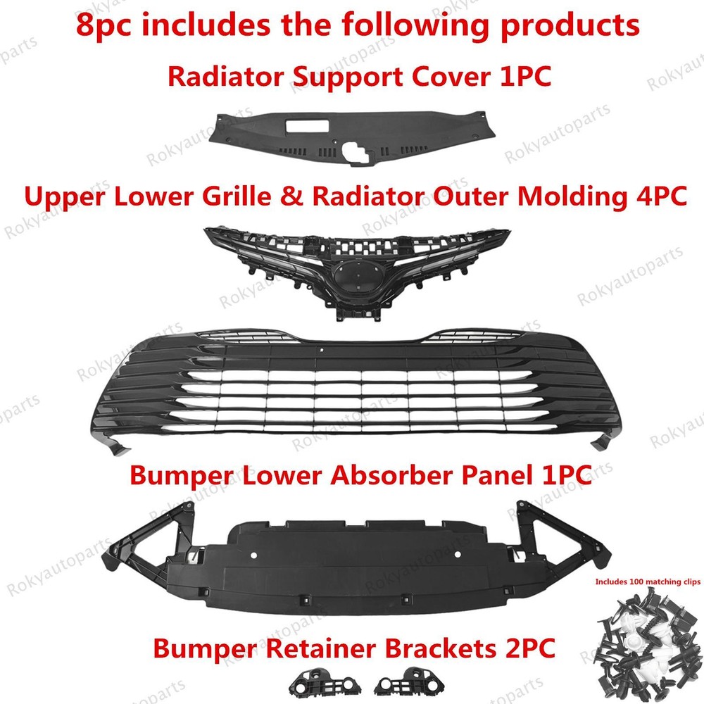 For Camry LE 2018-20 Upper Radiator Grille/Bumper Front Mesh/Bracket/lower Panel