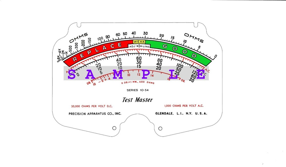 Precision 10-54 Tube Tester Meter Scale ~ Digitally Remastered